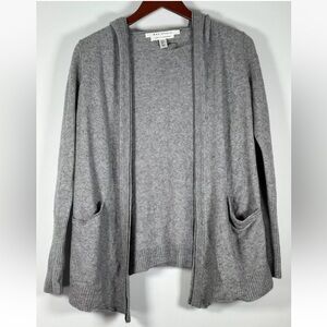 Max Studio Gray 100% 2 Ply Cashmere Open Front Hooded Sweater Small Women's Cozy